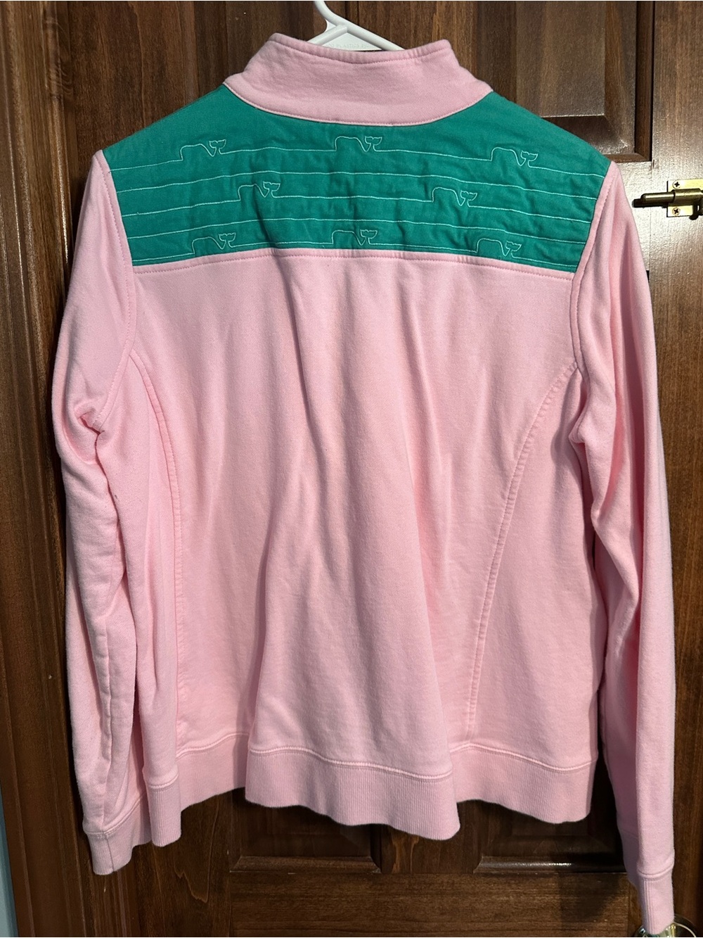 Vineyard Vines Pink & Teal Whale Patch Pullover - Picture 4 of 6